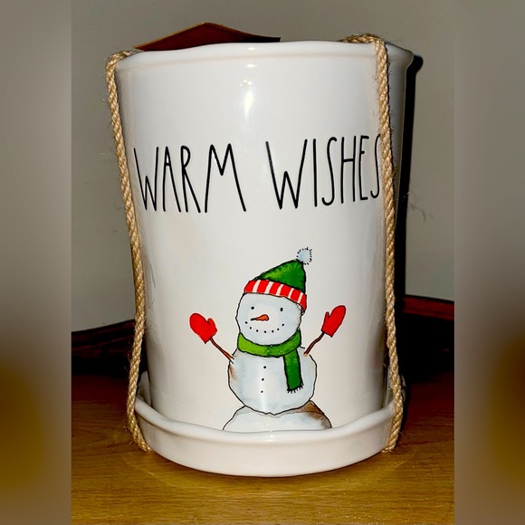 Rae Dunn WARM WISHES Snowman Planter - Picture 1 of 11